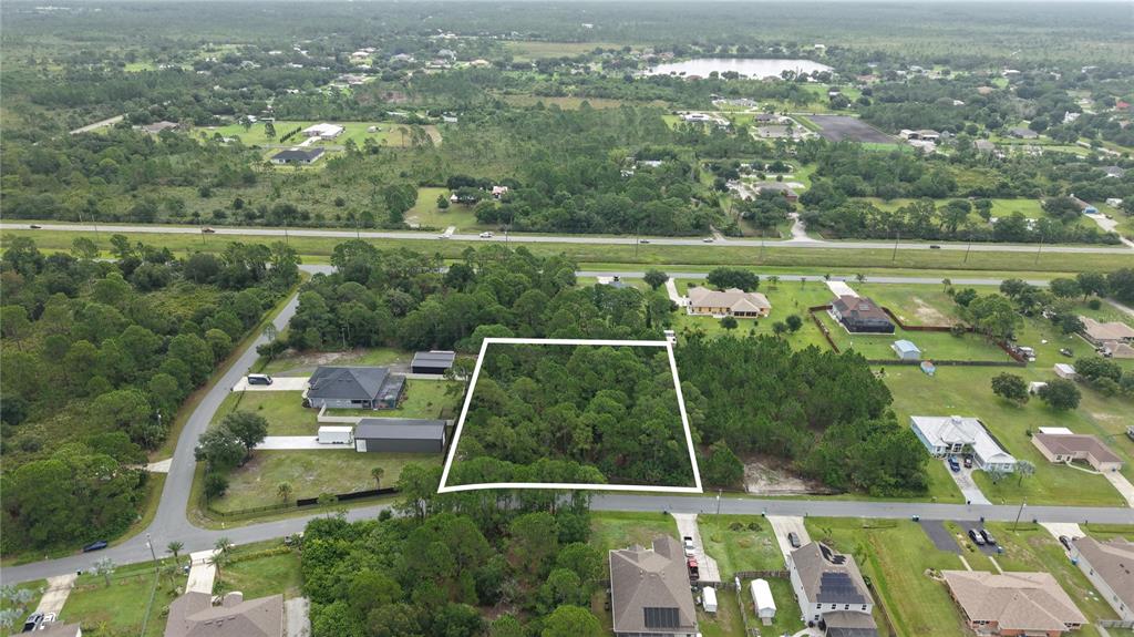 An aerial view shows a rectangular wooded lot outlined in white within a residential neighborhood — 2917 HESTER AVENUE SE, PALM BAY, FL