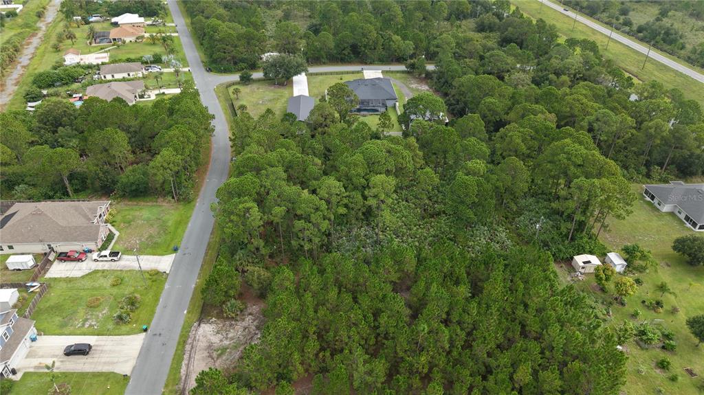 An aerial view shows a wooded residential lot surrounded by houses and a paved road — 2917 HESTER AVENUE SE, PALM BAY, FL