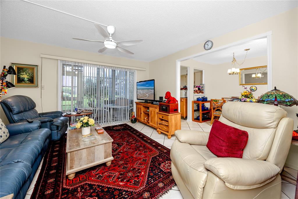A living room features a red patterned rug, leather seating, and a television on a stand — 3435 41ST TERRACE S UNIT 198, ST PETERSBURG, FL