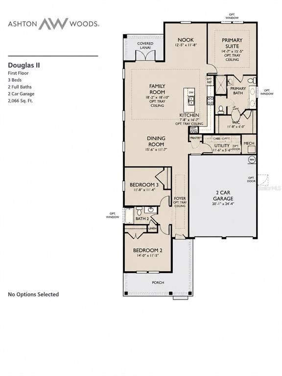 This is a floor plan for a single-story home featuring three bedrooms and two bathrooms — 3354 MONACO BOULEVARD, NEW SMYRNA BEACH, FL
