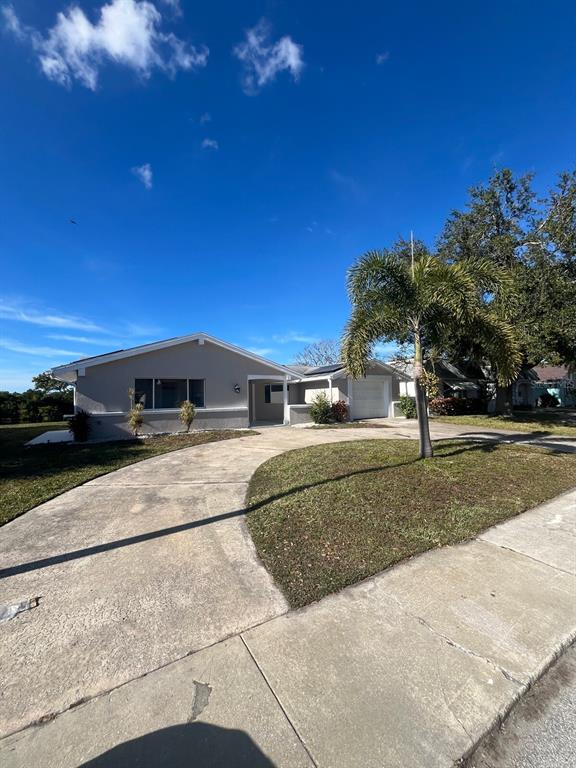 A single-story house with a concrete driveway, a palm tree, and a garage — 3631 GRAYTON DRIVE, NEW PORT RICHEY, FL