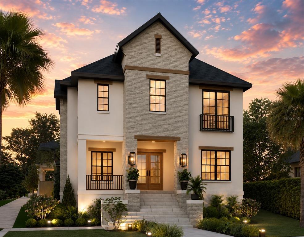 This is a digital rendering of a two-story house with stone and stucco exterior finishes — 2313 N RIVERSIDE DRIVE, TAMPA, FL