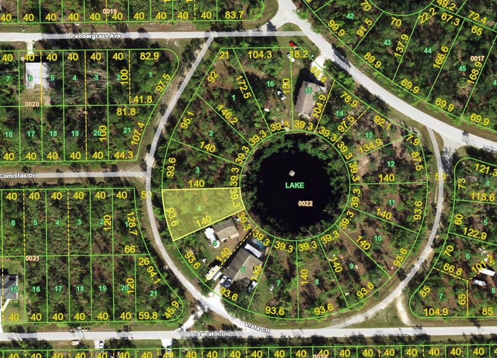 This is a property map showing residential lots arranged in a circle around a central lake — 12507 VISTA CIRCLE, PUNTA GORDA, FL