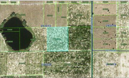 This is an aerial map showing a highlighted square parcel of land near a lake — GLENN ST MARY ROAD, LAKE WALES, FL