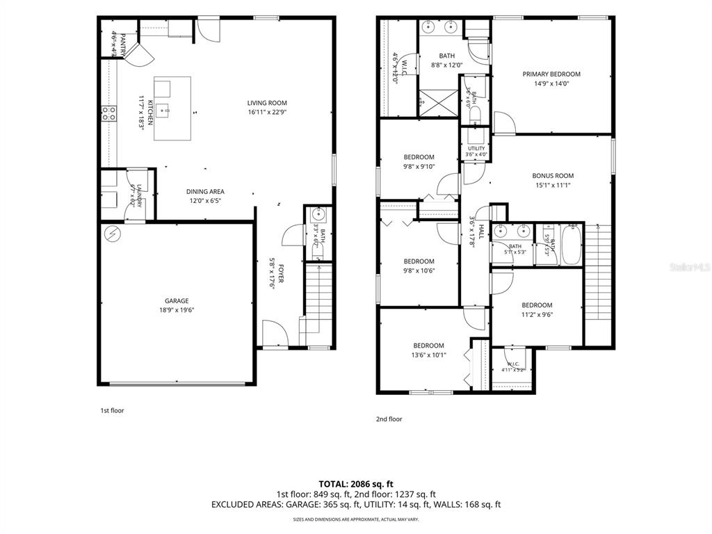 This is a two-story residential floor plan showing the layout of rooms and dimensions — 3590 HANOVER DRIVE, NEW PORT RICHEY, FL