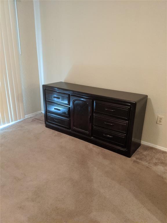 A dark wood dresser sits against a beige wall in a room with carpeted flooring — 3705 SW 27TH STREET UNIT 811, GAINESVILLE, FL