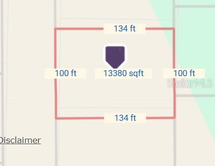 This map shows a rectangular property lot measuring 134 feet by 100 feet — RYLAND (PAPER) STREET, DELTONA, FL