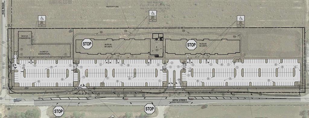 This site plan rendering shows a commercial building and two residential apartment buildings with parking — 1295 S 30TH STREET, HAINES CITY, FL
