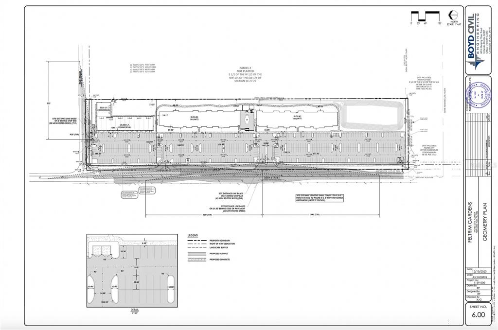 This is a civil engineering geometry plan for a commercial site development project — 1295 S 30TH STREET, HAINES CITY, FL