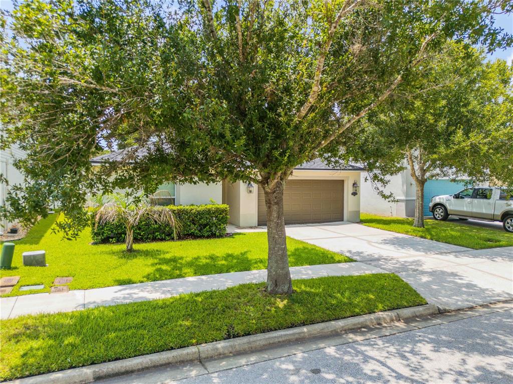 A single-story house with a brown garage door, a concrete driveway, and mature trees — 550 AEOLIAN DRIVE, NEW SMYRNA BEACH, FL