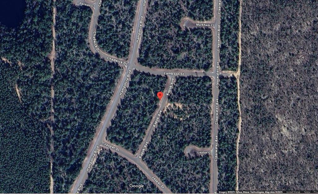 This is a satellite map view of a wooded residential area with several paved streets — Lot 2 Unit 11 Blk 752 KAPOK AVENUE, CHIPLEY, FL