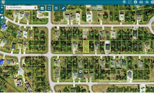 This is a satellite map view showing residential property lots along Jennifer Drive and Albatross Road — 202 JENNIFER DRIVE, ROTONDA WEST, FL