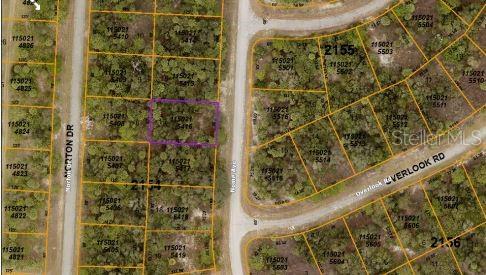 This is an aerial map showing a vacant residential lot highlighted in purple — NOME AVENUE, NORTH PORT, FL