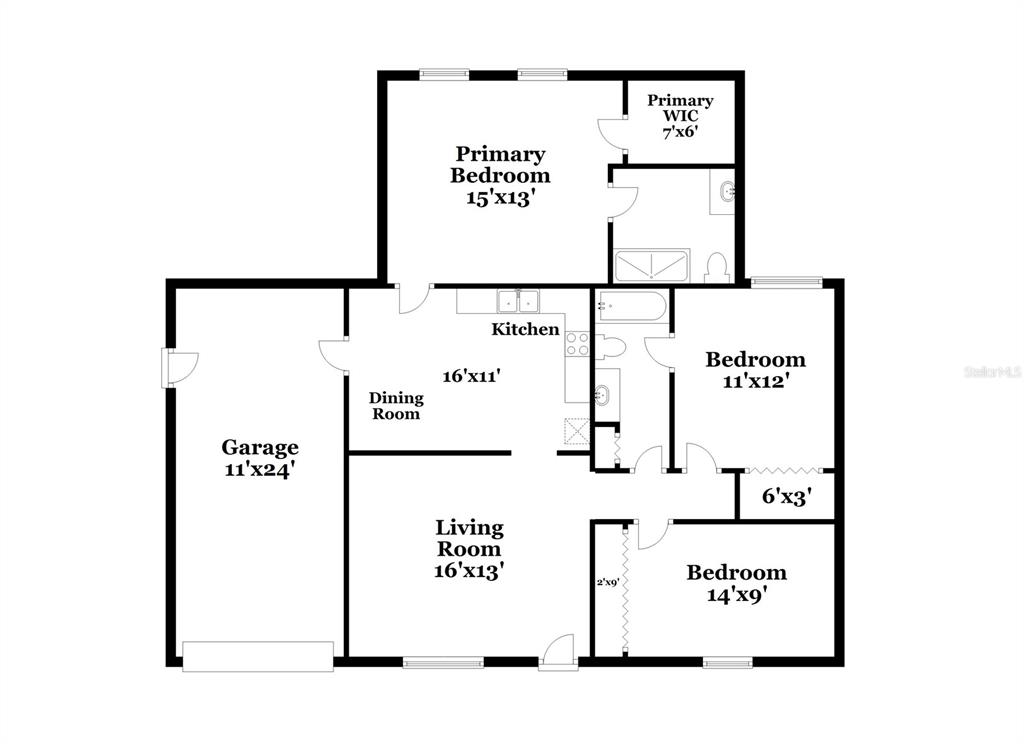 This is a floor plan for a single-story house with a garage and three bedrooms — 259 MAGELLAN DRIVE, KISSIMMEE, FL