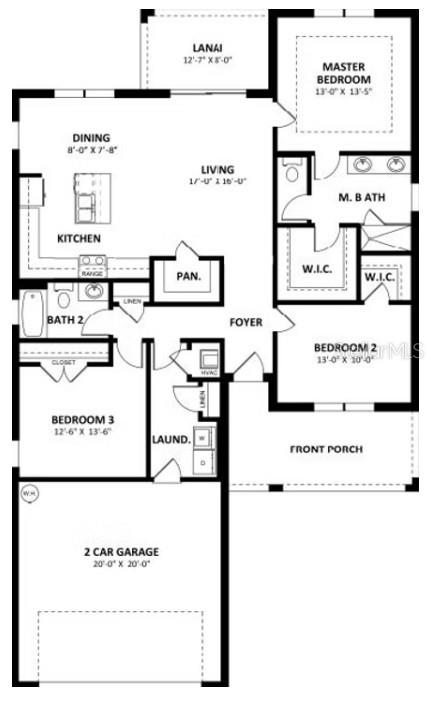 This is a floor plan for a three-bedroom house with a two-car garage and lanai — 1509 W LANDMARK DRIVE, CITRUS SPRINGS, FL