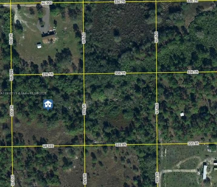 This is an aerial map showing a plot of land with property boundary measurements — 5370 Pioneer 19th ST, Clewiston FL 33440, CLEWISTON, FL
