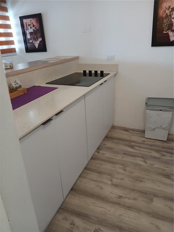 A kitchen counter features a black induction cooktop, white cabinets, and light-colored countertops — Villa Marina Condo VILLA MARINA AVE. UNIT G301, FAJARDO, PR