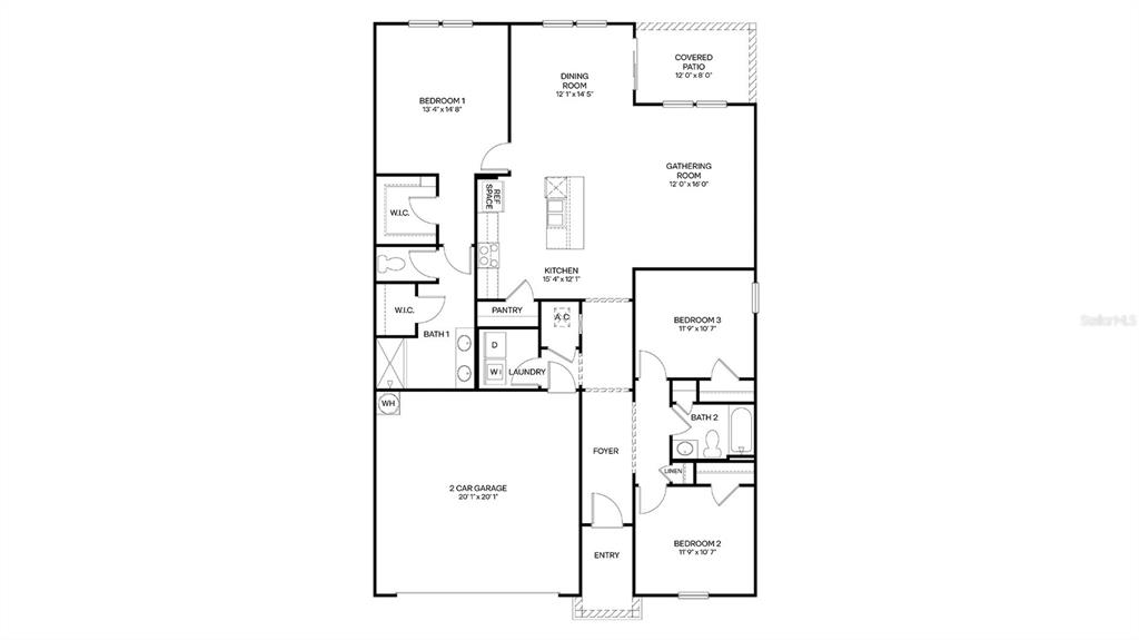 This is a floor plan for a single-story home with three bedrooms and a garage — 244 HAWTHORN AVENUE, PALM COAST, FL