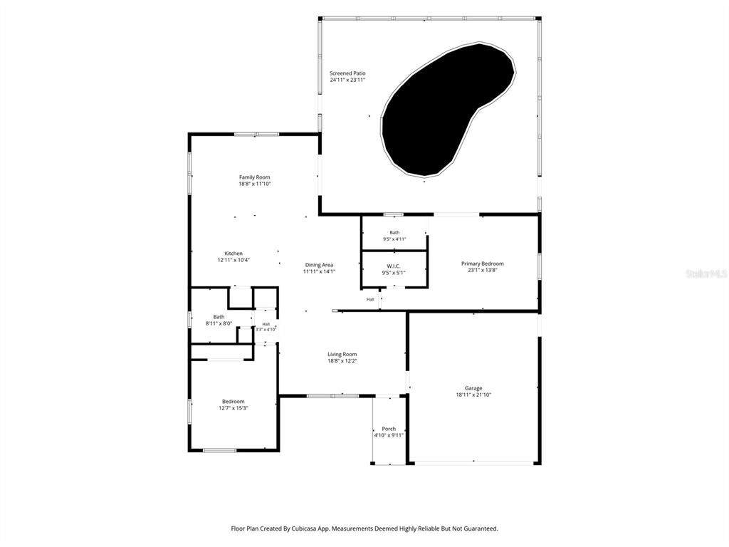 This is a floor plan of a house featuring a garage, pool, and screened patio — 2354 DELTONA BOULEVARD, SPRING HILL, FL