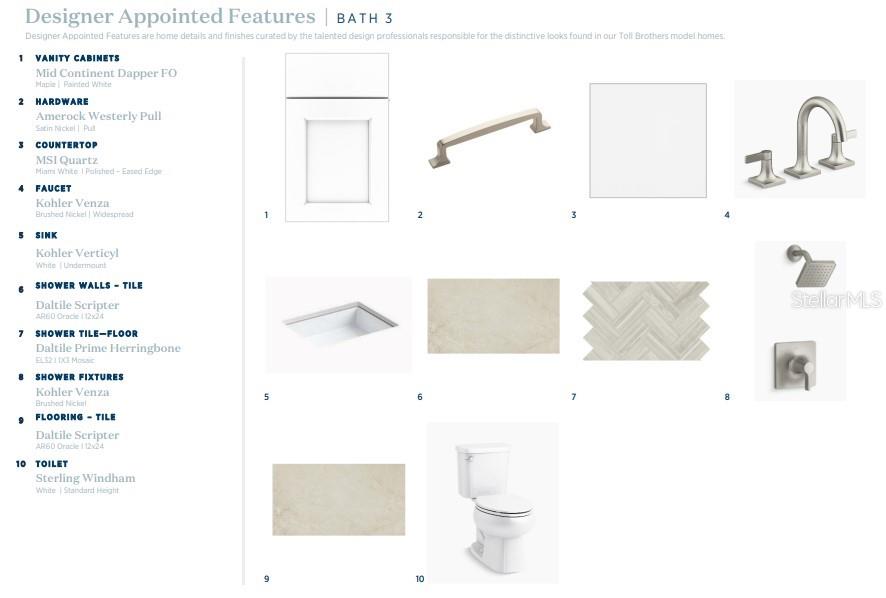 This design board displays the finishes and fixtures selected for a bathroom — 2759 ARBOR DUNE AVENUE, APOPKA, FL
