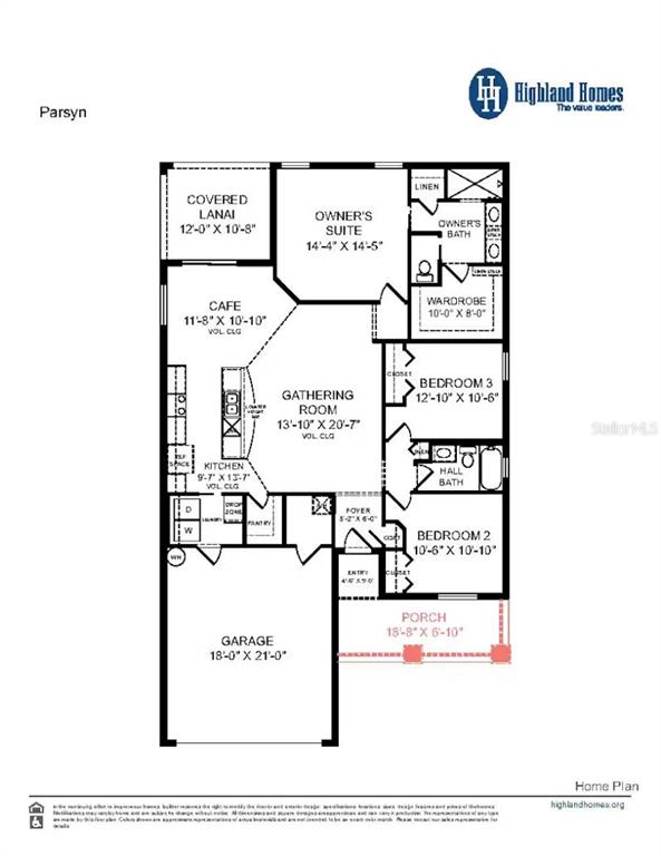 This is a floor plan for a single-story home featuring three bedrooms and a garage — 35432 DARLINGTON GROVE DRIVE, ZEPHYRHILLS, FL