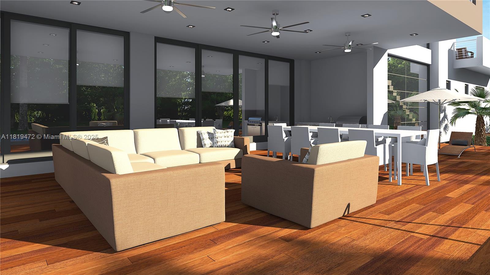 This is a rendering of an outdoor patio featuring modern furniture and wood decking — 5548 Canal Dr # 13, Lake Worth FL 33463, LAKE WORTH, FL