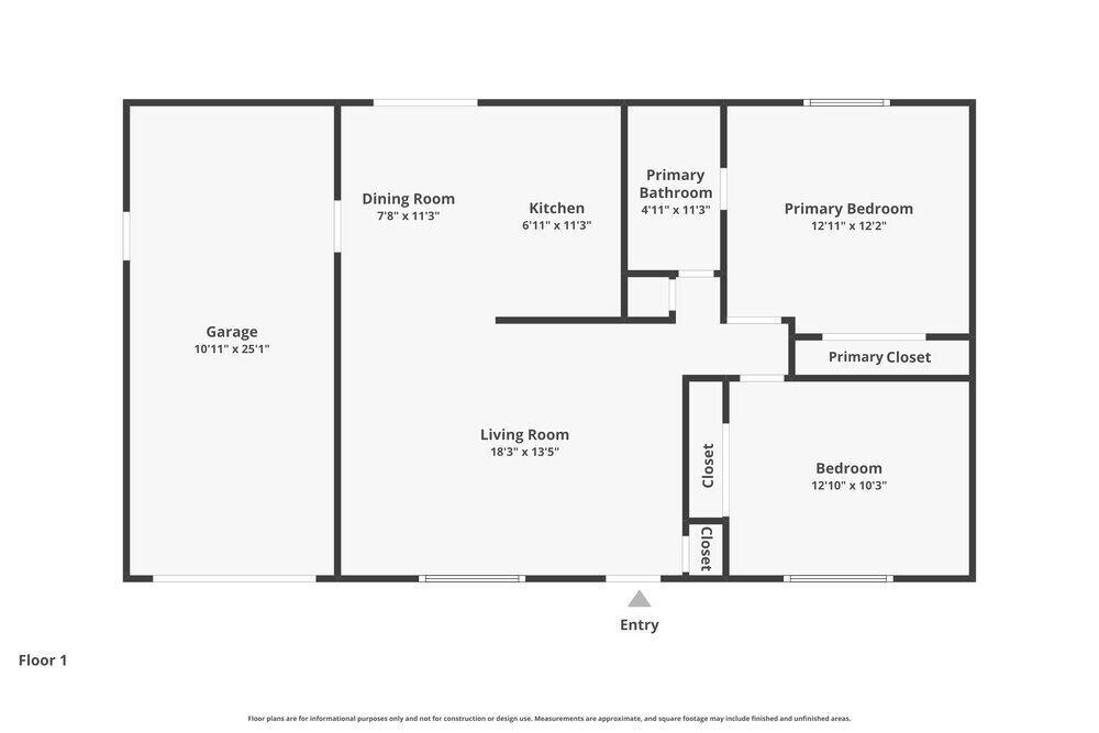 This is a floor plan of a single-story home featuring a garage, kitchen, and two bedrooms — NORTH LAUDERDALE, FL