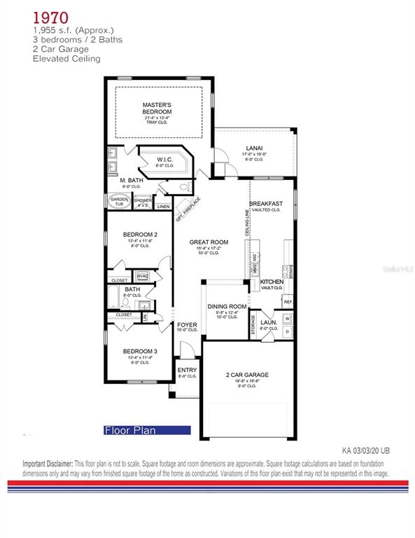 This is a floor plan for a three-bedroom, two-bathroom home with a two-car garage — 4447 SW 91ST LANE ROAD, OCALA, FL