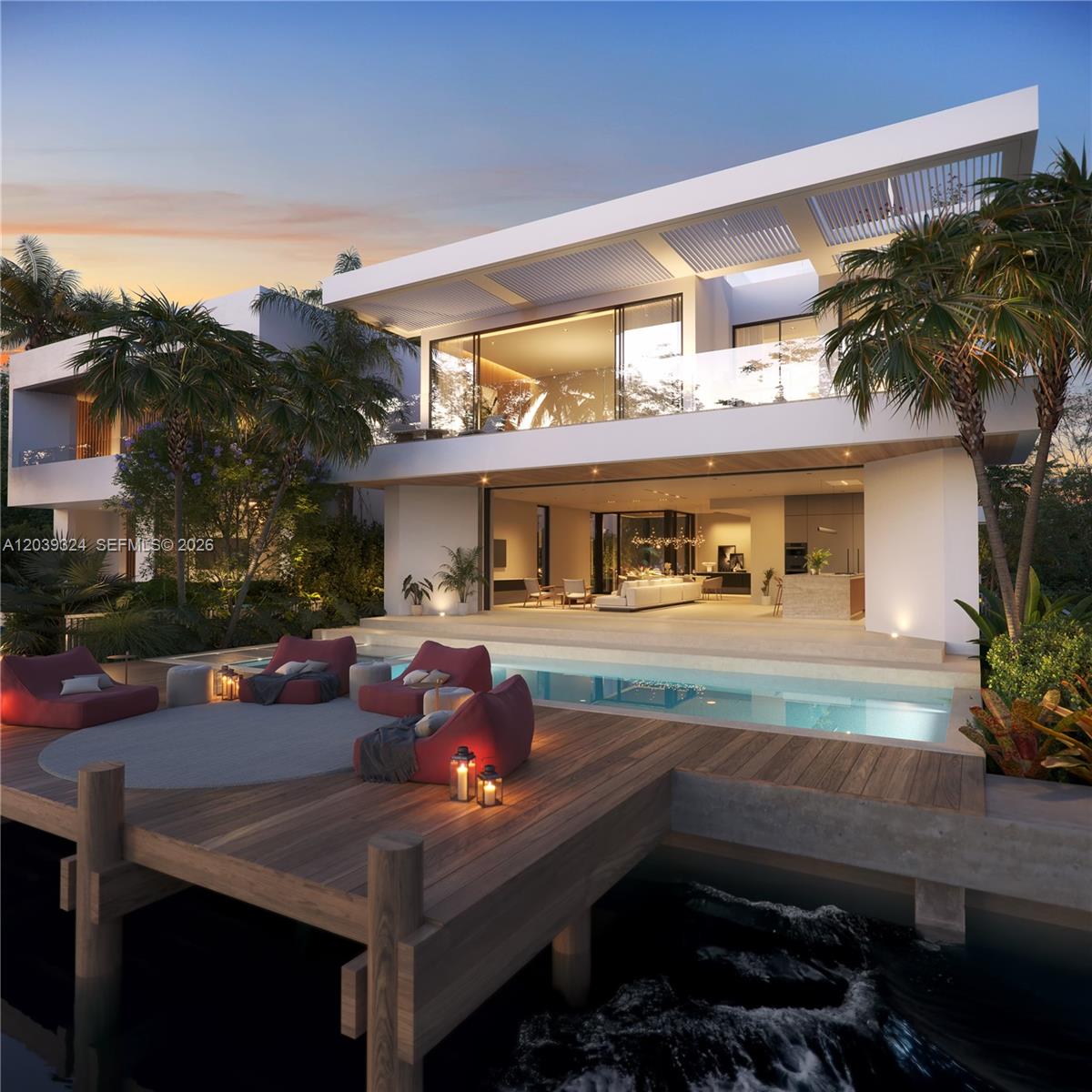 This architectural rendering shows a modern luxury home with a pool and wooden deck — 7725 NE 8th Ave, Miami FL 33138, MIAMI, FL