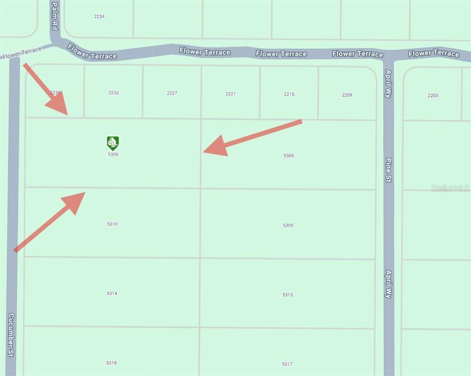 This is a map showing several adjacent land parcels and their surrounding streets — 5306 CUCUMBER STREET, SEBRING, FL