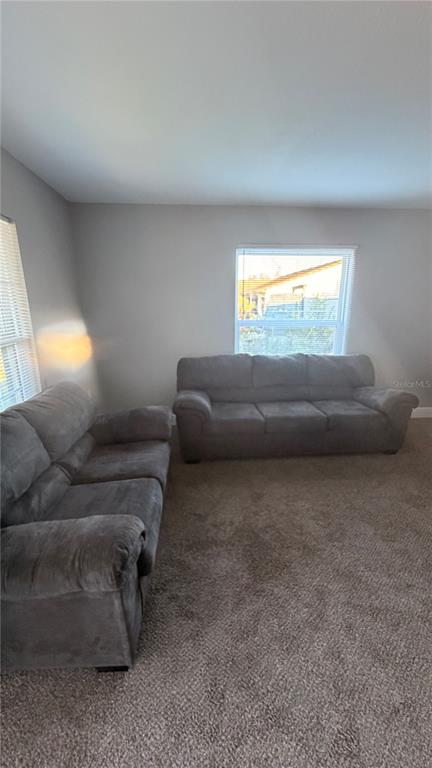 A living room features gray carpet, light-colored walls, and two gray upholstered sofas — 2117 WINGER AVENUE, HAINES CITY, FL