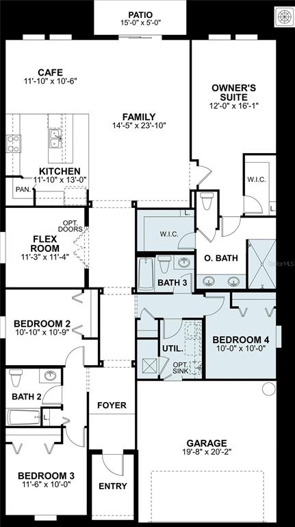 This is a floor plan for a single-story house featuring four bedrooms, three bathrooms, and a garage — 4518 LAKE FOX DRIVE, LAKELAND, FL