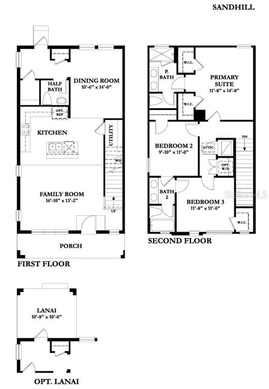 This is a floor plan for a two-story home featuring a porch and optional lanai — 1005 W CYPRESS STREET UNIT 1, TAMPA, FL