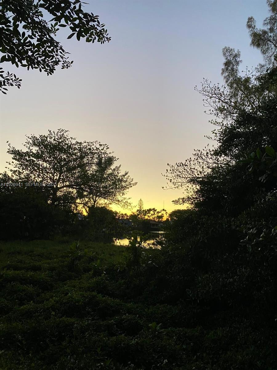 A view of a sunset over a small pond surrounded by trees and vegetation — 0 SW 10th Ave, Hallandale Beach FL 33009, HALLANDALE BEACH, FL