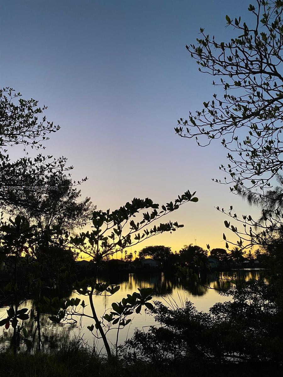 A view of a calm lake at sunset framed by silhouetted trees and foliage — 0 SW 10th Ave, Hallandale Beach FL 33009, HALLANDALE BEACH, FL