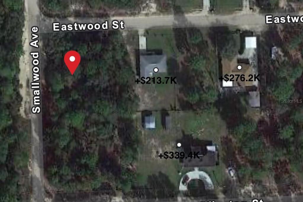 This is a satellite map view showing a vacant lot and nearby residential properties — 2909 EASTWOOD STREET, INVERNESS, FL