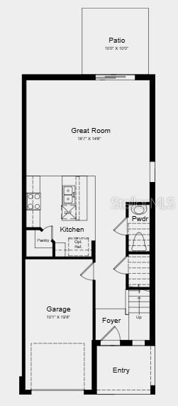 This is a floor plan for the first level of a home featuring a garage — 545 MOONSTONE COURT, GROVELAND, FL