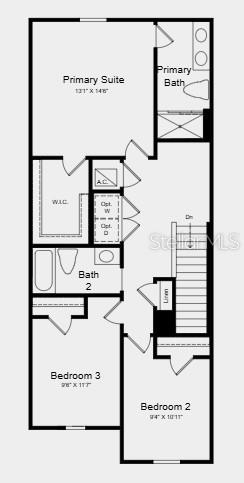 This is a floor plan showing the layout of a three-bedroom residential upper level — 545 MOONSTONE COURT, GROVELAND, FL