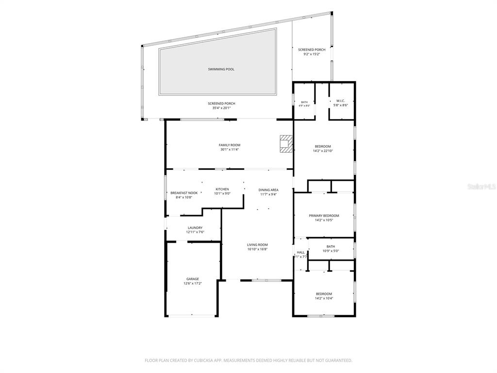 This is a floor plan of a house featuring a swimming pool and screened porch — 1811 FOREST DRIVE, OLDSMAR, FL