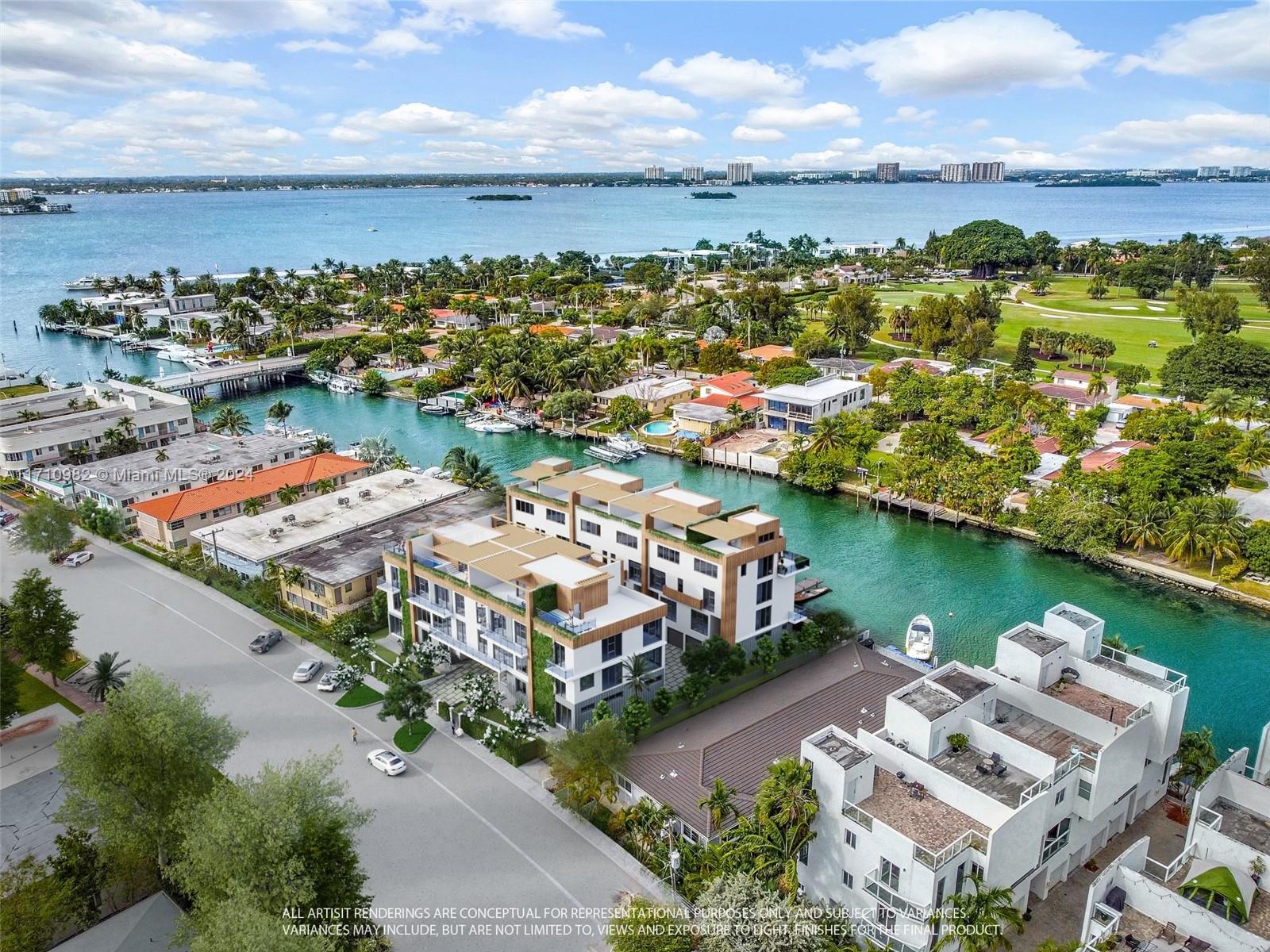 This architectural rendering shows a modern multi-story residential building with balconies and green landscaping — 2005 Calais Dr # 1, Miami Beach FL 33141, MIAMI BEACH, FL