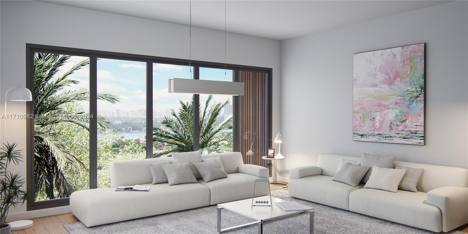 This is a rendering of a modern multi-story residential building situated along a waterfront canal — 2005 Calais Dr # 1, Miami Beach FL 33141, MIAMI BEACH, FL