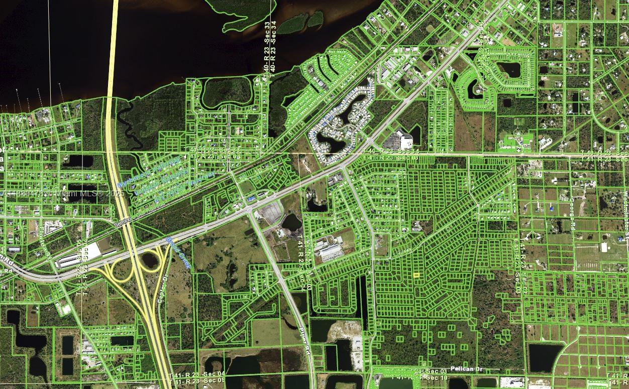 This is an aerial map showing residential streets, undeveloped land, and highway infrastructure — 920 Orange Brook Lane, Punta Gorda FL 33982, PUNTA GORDA, FL