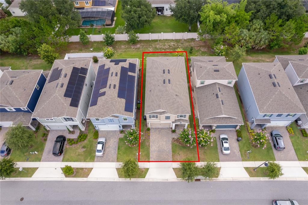 An aerial view shows a two-story house outlined in red within a suburban neighborhood — 2229 EMERALD SPRINGS, APOPKA, FL
