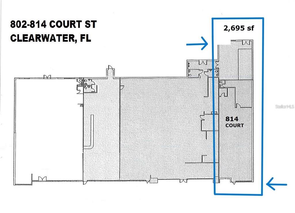 This is a floor plan showing the layout and square footage of a commercial space — 814 COURT STREET, CLEARWATER, FL