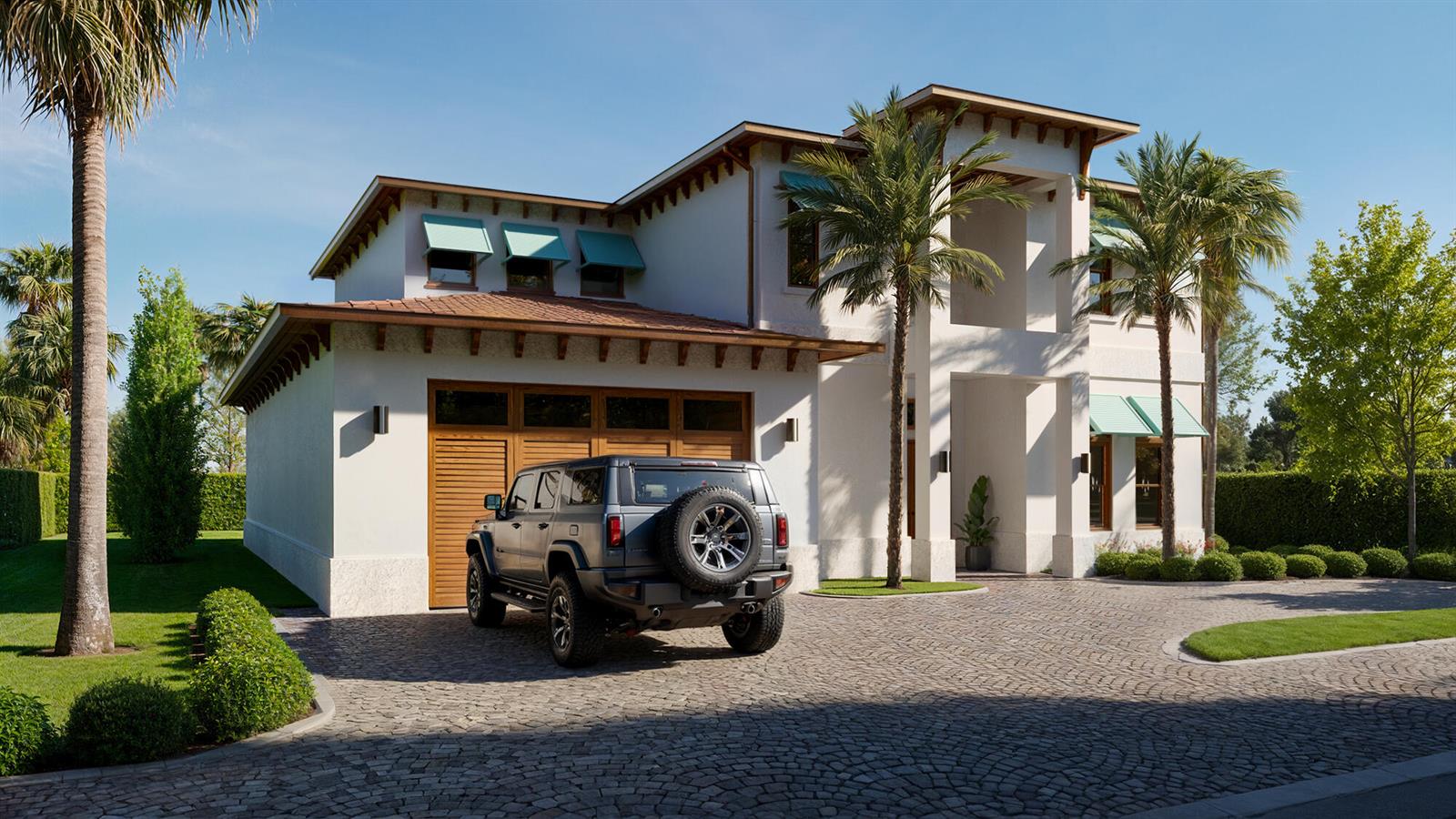 A gray SUV is parked in the driveway of a two-story house with palm trees — 6316 S Olive Avenue, West Palm Beach FL 33405, WEST PALM BEACH, FL