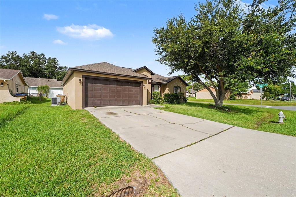 A single-story house with a brown garage door, a concrete driveway, and a large tree — 807 DEL PRADO DRIVE, KISSIMMEE, FL