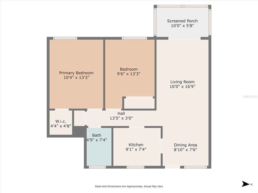This is a floor plan showing a two-bedroom apartment layout with a kitchen and screened porch — 5902 GARDEN LANE UNIT A24, BRADENTON, FL