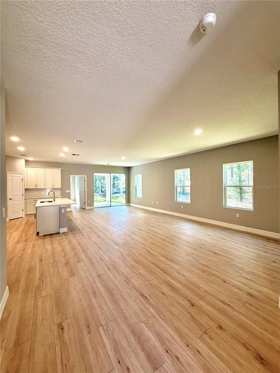 An open-concept kitchen and living area features light wood-look flooring and neutral wall paint — 5226 E PRENTICE LANE, INVERNESS, FL