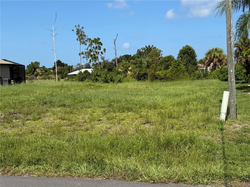 A vacant, grassy residential lot with trees and a utility pole under a blue sky — 198 FAIRWAY ROAD, ROTONDA WEST, FL