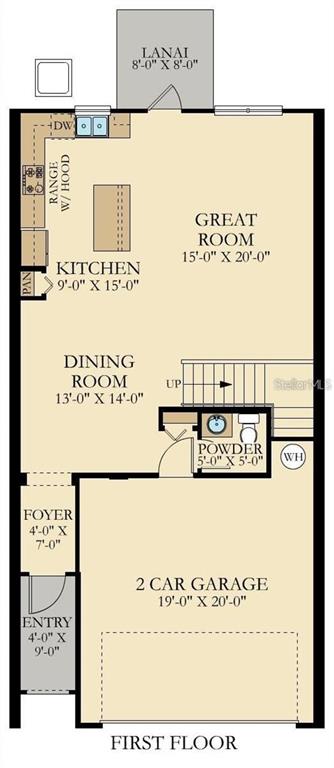 This is a floor plan for the first level of a home with a garage — 2921 SENTENCE STREET, KISSIMMEE, FL